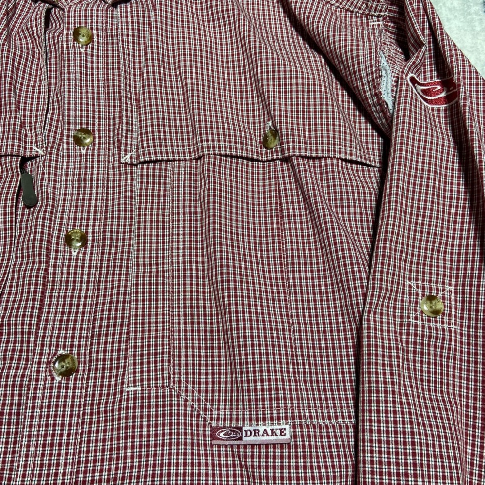 Drake Waterfowl Systems Mens Small Red Plaid Vented Fishing Shirt Long Sleeve - Picture 2 of 6